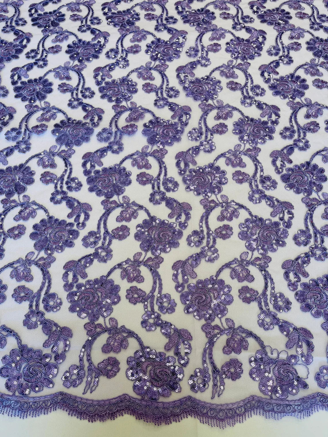 Embroidered Flower Lace - Lilac - Corded Floral Lace With Sequins Sold By Yard