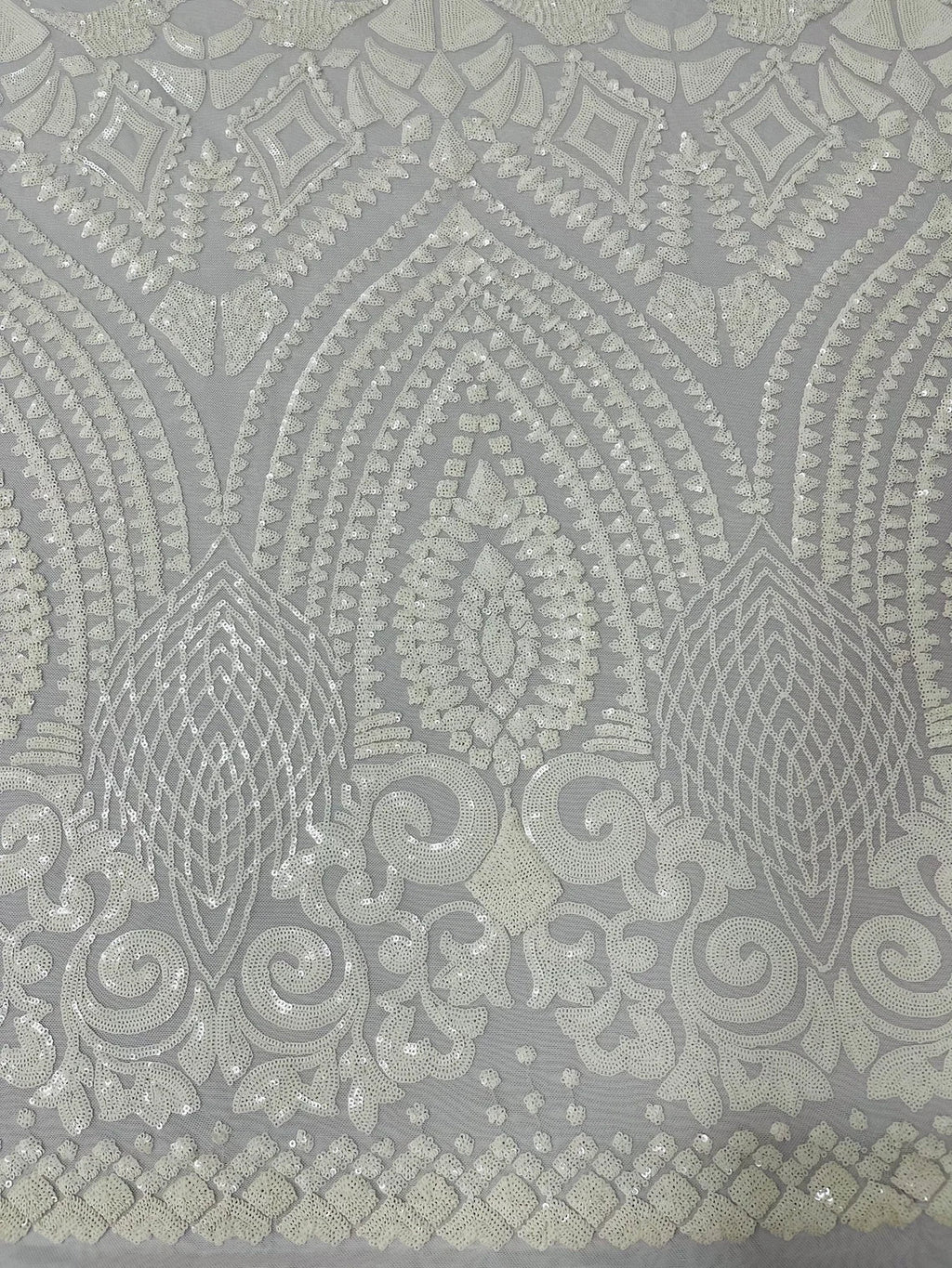Geometric Pattern Sequins - White - 4 Way Stretch Colorful Shine Designer Sequins By Yard