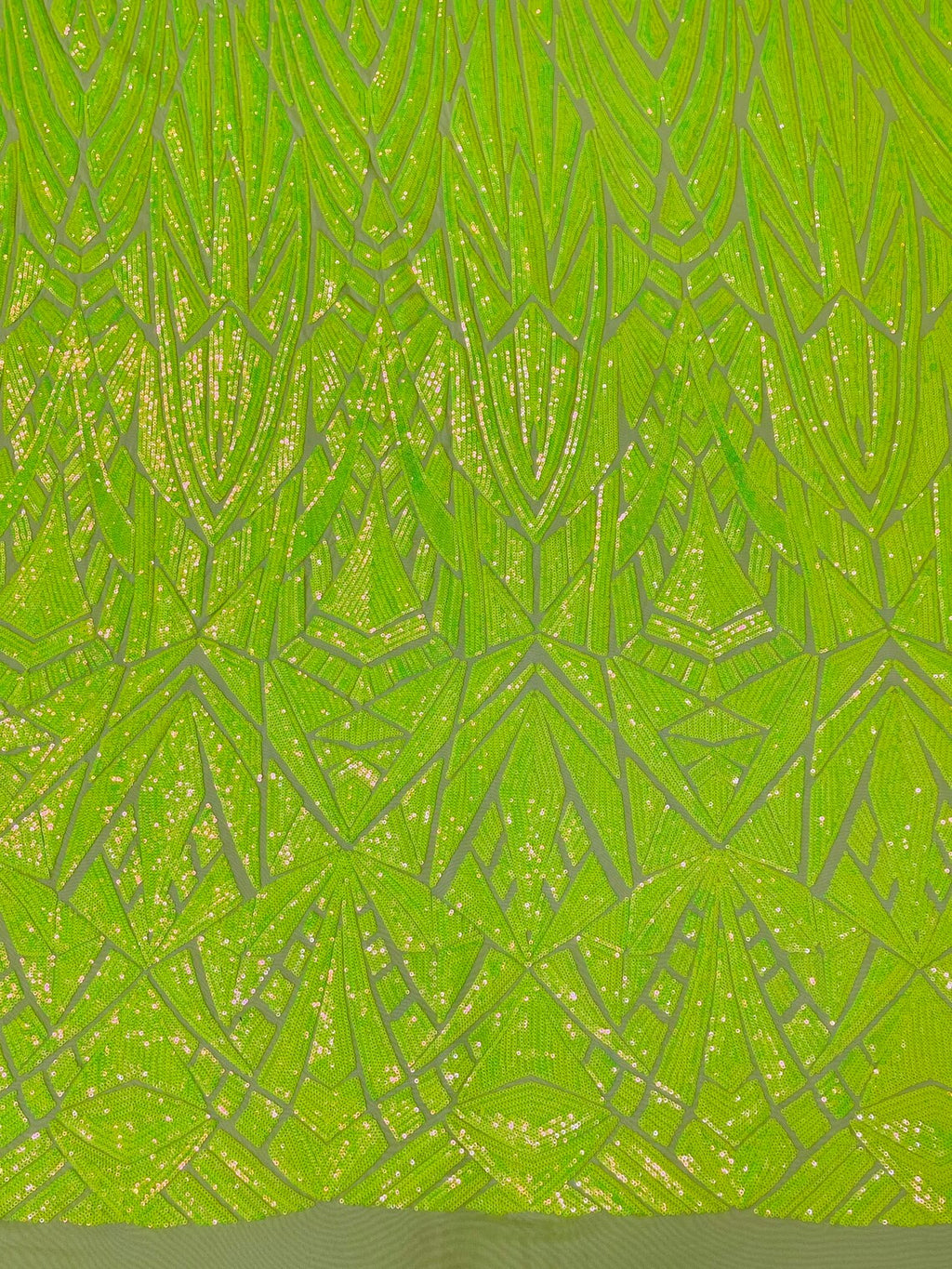 Geometric Fabric - Lime Green - Geometric Sequins Pattern Design 4 Way Stretch Sold By Yard