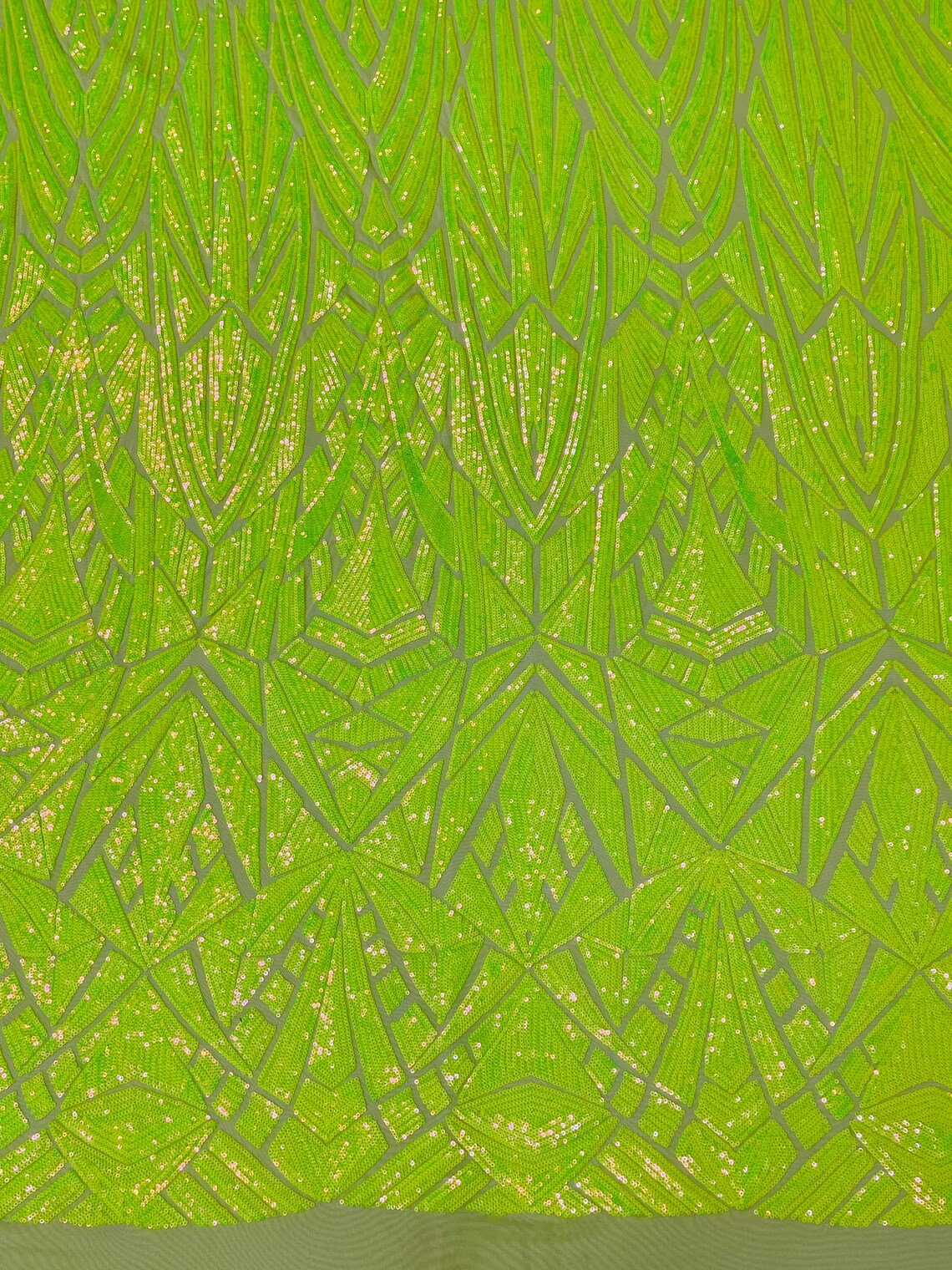 Geometric Fabric - Lime Green - Geometric Sequins Pattern Design 4 Way Stretch Sold By Yard