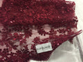 Lace Fabric -Burgundy French Corded Flower Sequins Mesh Bridal Wedding Dress Sold By The Yard