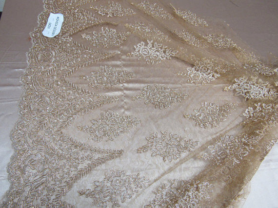Lace Fabric By The Yard French Design Embroidered Mesh For Bridal Wedding Dress Champagne