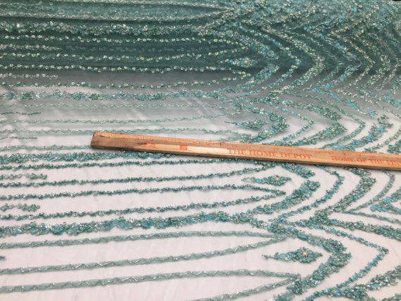 Mint Beaded Fbric By The Yard Embroidered Mesh Bridal Veil Beaded & Sequins Wedding Decorations