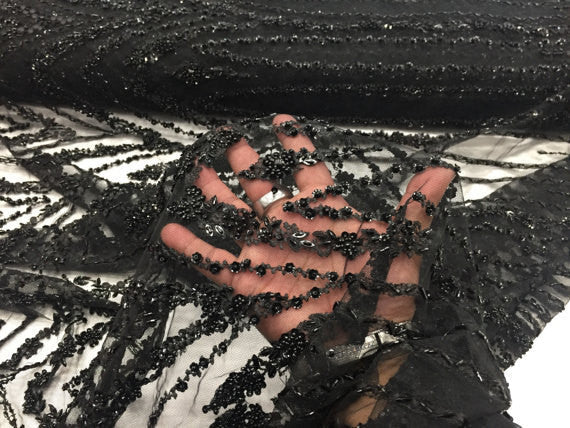 Lace  Fabric - By The Yard Black Mesh Bridal Veil Beaded & Sequins Wedding Decorations