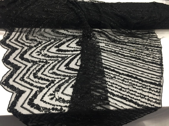 Lace  Fabric - By The Yard Black Mesh Bridal Veil Beaded & Sequins Wedding Decorations