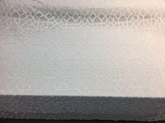 4 Way Stretch Geometric Sequins White Mesh Lace Fabric Dress Fashion Sold By The Yard