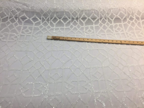 4 Way Stretch Geometric Sequins White Mesh Lace Fabric Dress Fashion Sold By The Yard