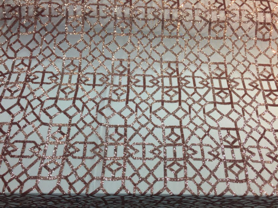 4 Way Stretch Geometric Sequins Mocha Mesh Lace Fabric Dress Fashion Sold By The Yard