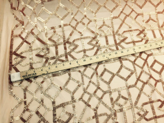 4 Way Stretch Geometric Sequins Gold Mesh Lace Fabric Dress Fashion Sold By The Yard
