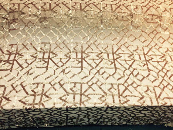 4 Way Stretch Geometric Sequins Gold Mesh Lace Fabric Dress Fashion Sold By The Yard