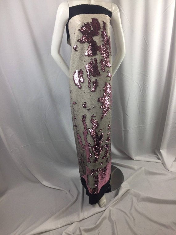 Mermaid Sequins Fabric 2 Way Stretch Shiny Reversible Dusty Rose-White By Yard