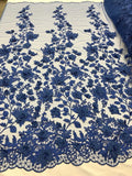 Royal Blue 3D Floral Design Embroider With Pearls On A Mesh Lace Dresses-Prom-Nightgown By Yard