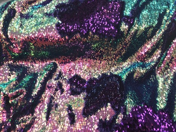 Mermaid Sequins Fabric Reversible 2 Way Stretch IRIDESCENT PURPLE Shiny Prom-Gown By The Yard