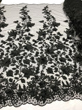 Black 3D Floral Design Embroider With Pearls On A Mesh Lace Dresses-Prom-Nightgown By Yard