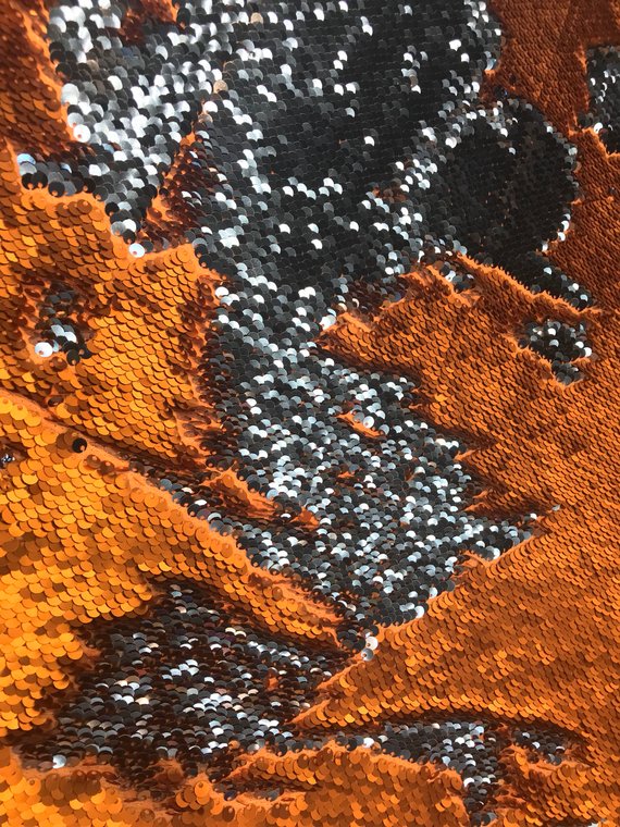 Mermaid Sequins Fabric Reversible 2 Way Stretch Matte Copper Periwinkle Blue Shiny Flip Up By Yard