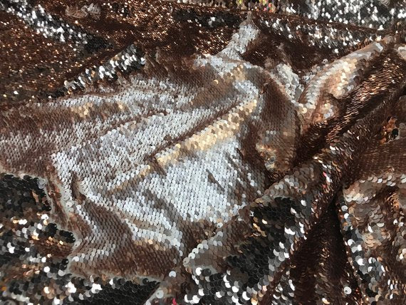 Mermaid Sequins Fabric Reversible 2 Way Stretch Matte-Shiny Rose Gold Flip Up Sequins Fabric By Yard