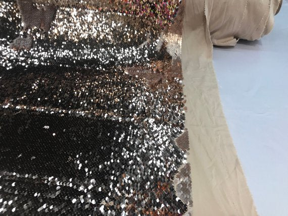 Mermaid Sequins Fabric Reversible 2 Way Stretch Matte-Shiny Rose Gold Flip Up Sequins Fabric By Yard