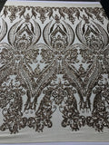 Big Damask Sequins Fabric - Gold - 4 Way Stretch Damask Sequins Design Fabric By Yard
