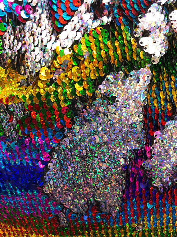 Mermaid Sequin Fabric Reversible 2 Way Stretch RAINBOW SILVER Shiny Hologram Mermaid Sequins By Yard