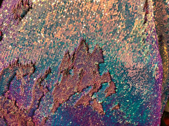 Mermaid Sequins Fabric Reversible 2 Way Stretch IRIDESCENT AQUA Shiny Flip Up Prom-Gown By Yard