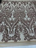 Big Damask Sequins Fabric - Khaki - 4 Way Stretch Damask Sequins Design Fabric By Yard