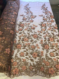 Flower 3D Fabric - Skin - Embroided Fabric Flower Pearls and Leaf Decor Sold by The Yard
