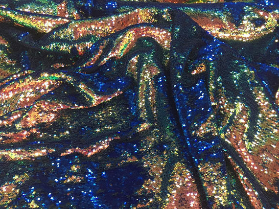Mermaid Sequins Fabric IRIDESCENT Reversible 2 Way Stretch Royal Shiny Flip Up Sequins By The Yard