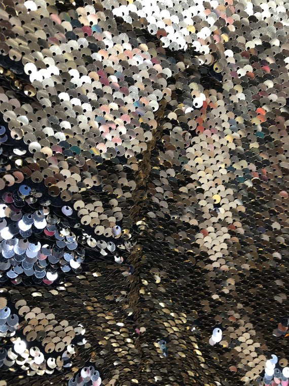 Sequins Fabric Lt Gold-Silver Sequins Flip Up Sequins Reversible Nightgowns-Prom Gowns By Yard
