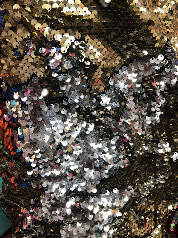 Sequins Fabric Lt Gold-Silver Sequins Flip Up Sequins Reversible Nightgowns-Prom Gowns By Yard