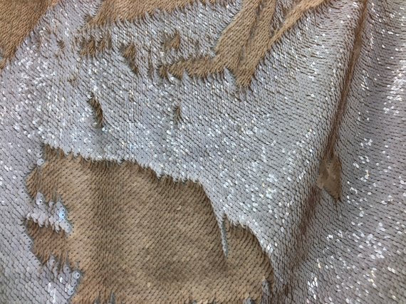 Flip Up Sequins Reversible White-Matte Cream Sequins Fabric Dresses-Nightgowns-Prom Gown By Yard