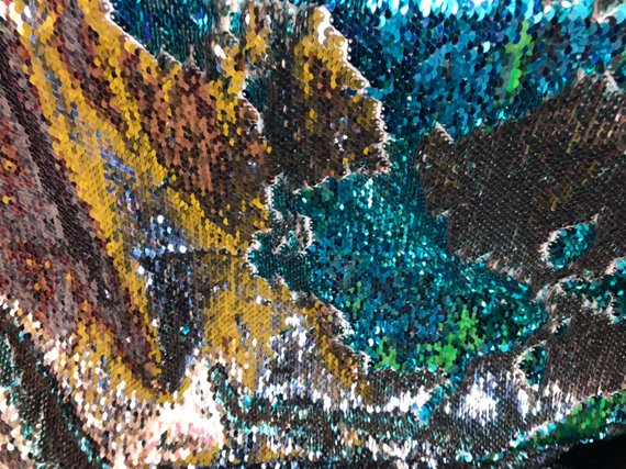 Flip Up Sequins Reversible Rose Gold-Turquoise Sequins Fabric Dresses-Nightgowns-Prom-Gown By Yard