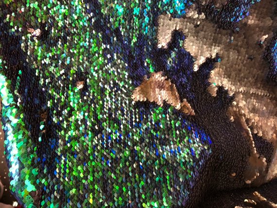 Flip Up Sequins Reversible Iridescent Green-Matte Black Sequins Dresses-Nightgowns-Prom Gown By Yard