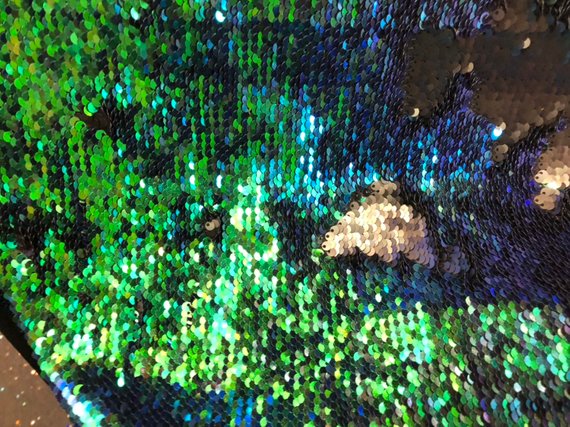 Flip Up Sequins Reversible Iridescent Green-Matte Black Sequins Dresses-Nightgowns-Prom Gown By Yard