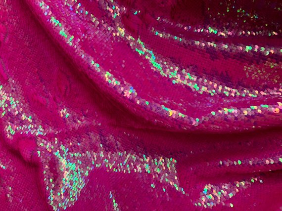 Flip Up Sequins Reversible Neon Hot Pink Shiny-Matte Pink Sequins Fabric Nightgowns-Prom Gown 1 Yard