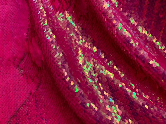 Flip Up Sequins Reversible Neon Hot Pink Shiny-Matte Pink Sequins Fabric Nightgowns-Prom Gown 1 Yard