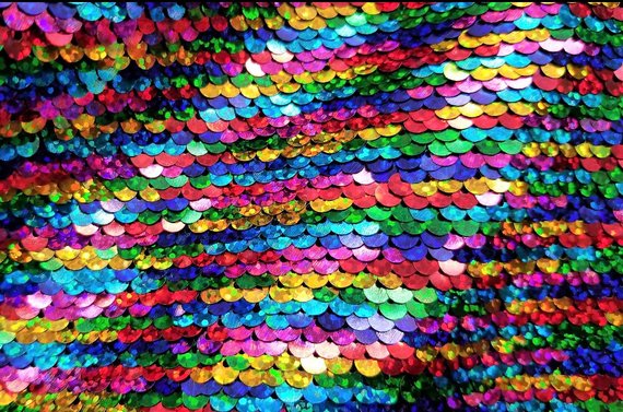 Flip Up Sequins Reversible Rainbow-Silver Hologram Sequins Fabric-Nightgowns-Prom-Gown By The Yard