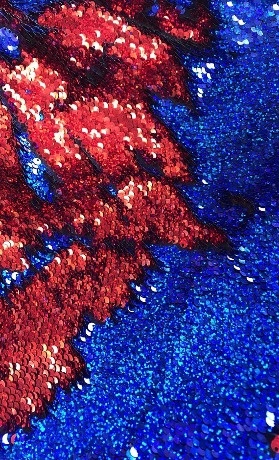 Flip Up Sequins Reversible Hologram Red-Royal Blue Sequins Fabric Nightgowns-Prom-Gown By The Yard