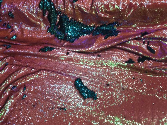 Sequins Fabric Flip Up Sequins Reversible Iridescent Coral/Turquoise Tablecloths-Gowns-Prom By Yard