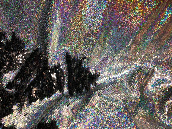 Mermaid Sequins Fabric Black/Silver Hologram Flip up Sequins Reversible Nightgowns-Prom By The Yard