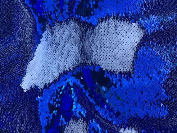 Sequins Fabric Royal-White Sequins Flip Up Sequins Reversible Mermaid Dresses-Nightgowns-Prom Gowns