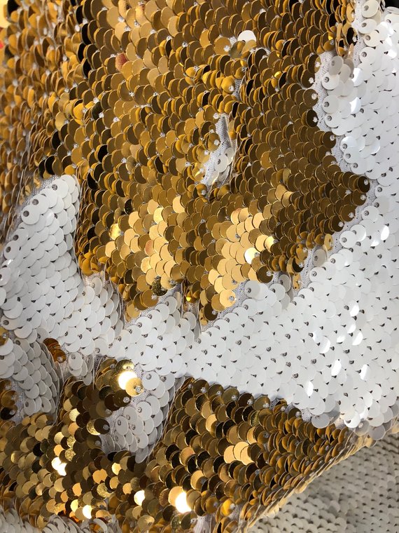 Sequins Fabric White-Gold Sequins Flip Up Sequins Reversible Dresses-Nightgowns-Prom Gowns-By Yard