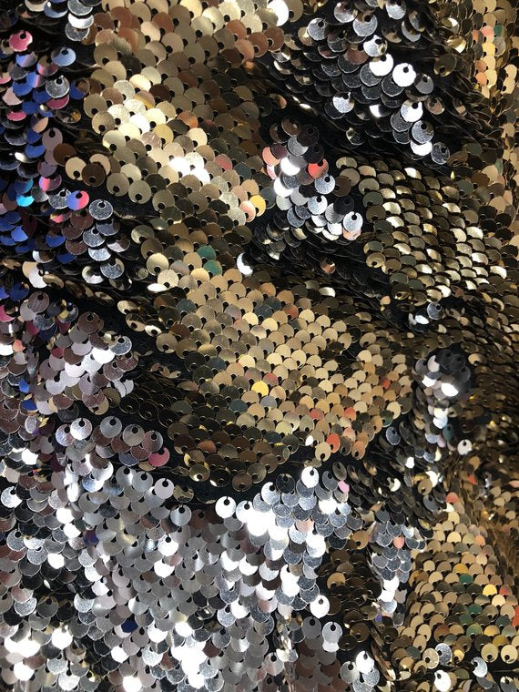 Sequins Fabric Lt Gold-Silver Sequins Flip Up Sequins Reversible Nightgowns-Prom Gowns By Yard