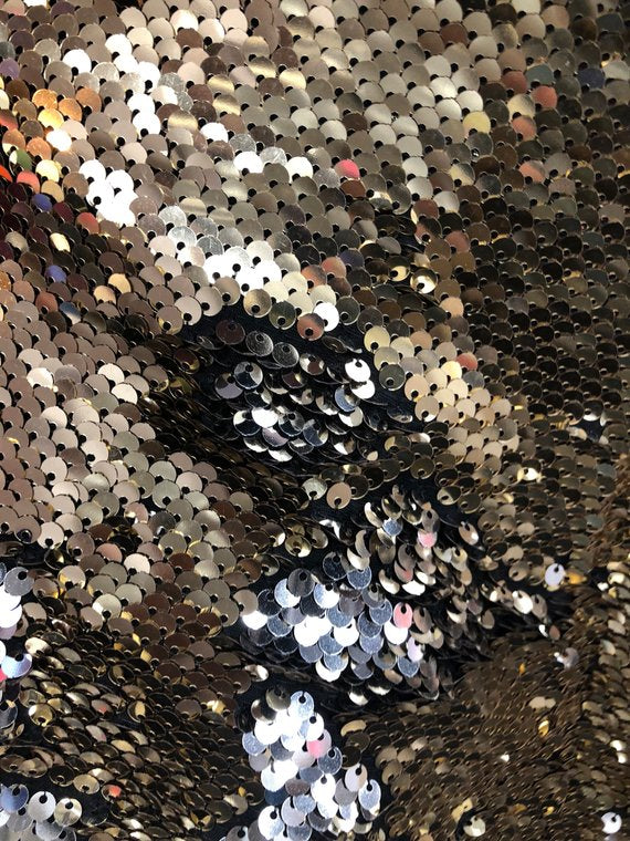 Sequins Fabric Lt Gold-Silver Sequins Flip Up Sequins Reversible Nightgowns-Prom Gowns By Yard