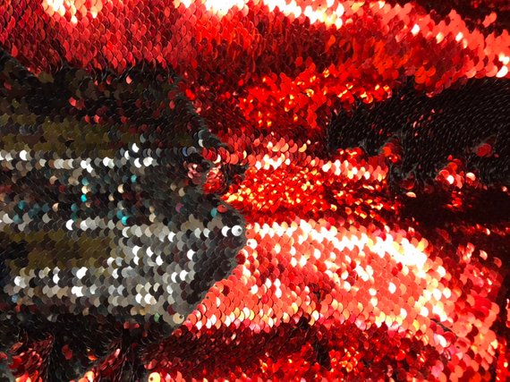 Flip Up Sequins Reversible Red Shiny-Black Sequins Fabric Dresses-Nightgowns-Prom Gown By Yard
