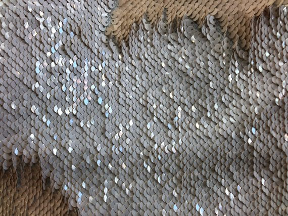 Flip Up Sequins Reversible White-Matte Cream Sequins Fabric Dresses-Nightgowns-Prom Gown By Yard