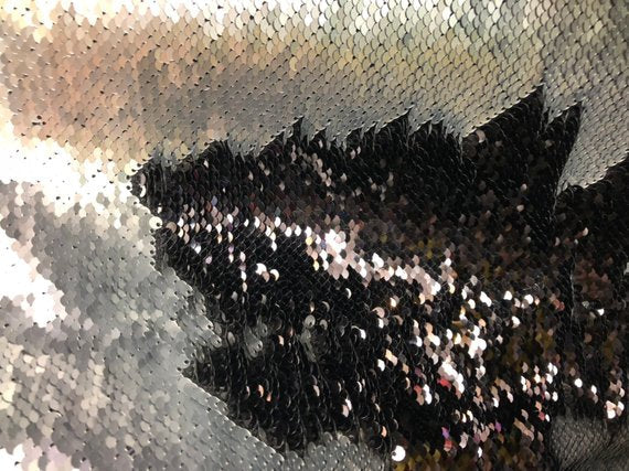 Sequins Fabric Flip Up Sequins Reversible Matte Gray-Black Shiny Dresses-Nightgowns-Prom By The Yard