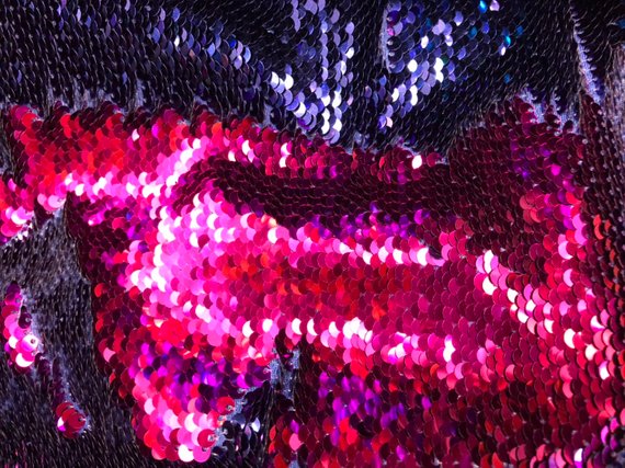 Flip Up Sequins Reversible Purple Shiny-Fuchsia Sequins Fabric Dresses-Nightgowns-Prom Gown By Yard