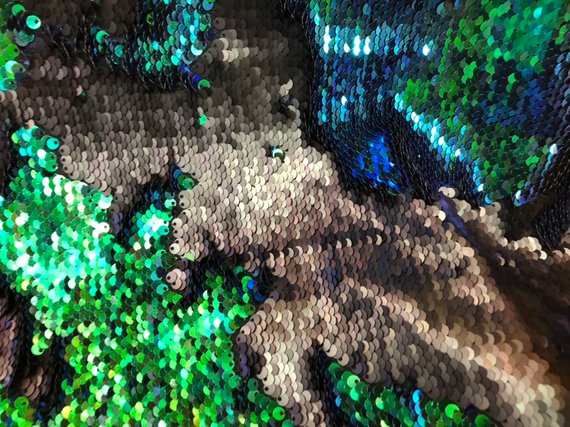 Flip Up Sequins Reversible Iridescent Green-Matte Black Sequins Dresses-Nightgowns-Prom Gown By Yard
