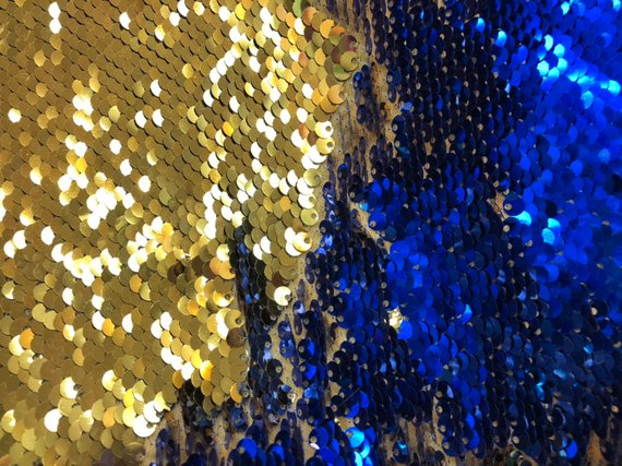 Flip Up Sequins Reversible By The Yard Gold Shiny-Royal Blue Sequins Fabric ,Nightgowns-Prom-Gown