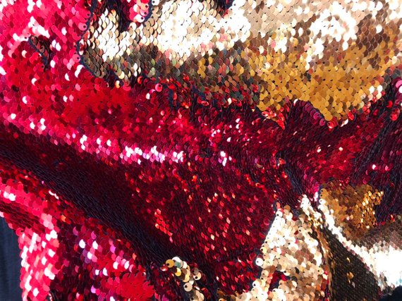 Flip Up Sequins Reversible Gold Shiny-Red Sequins Fabric-Tablecloths-Nightgowns-Prom Gown By Yard
